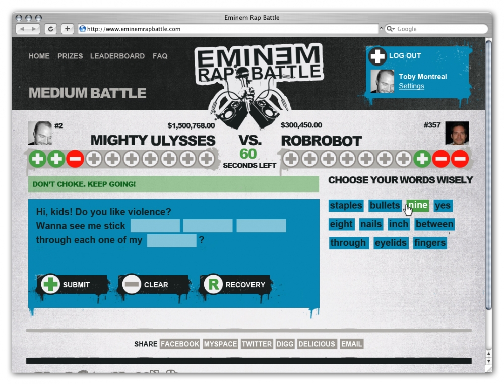 Eminem Rap Battle Game Play